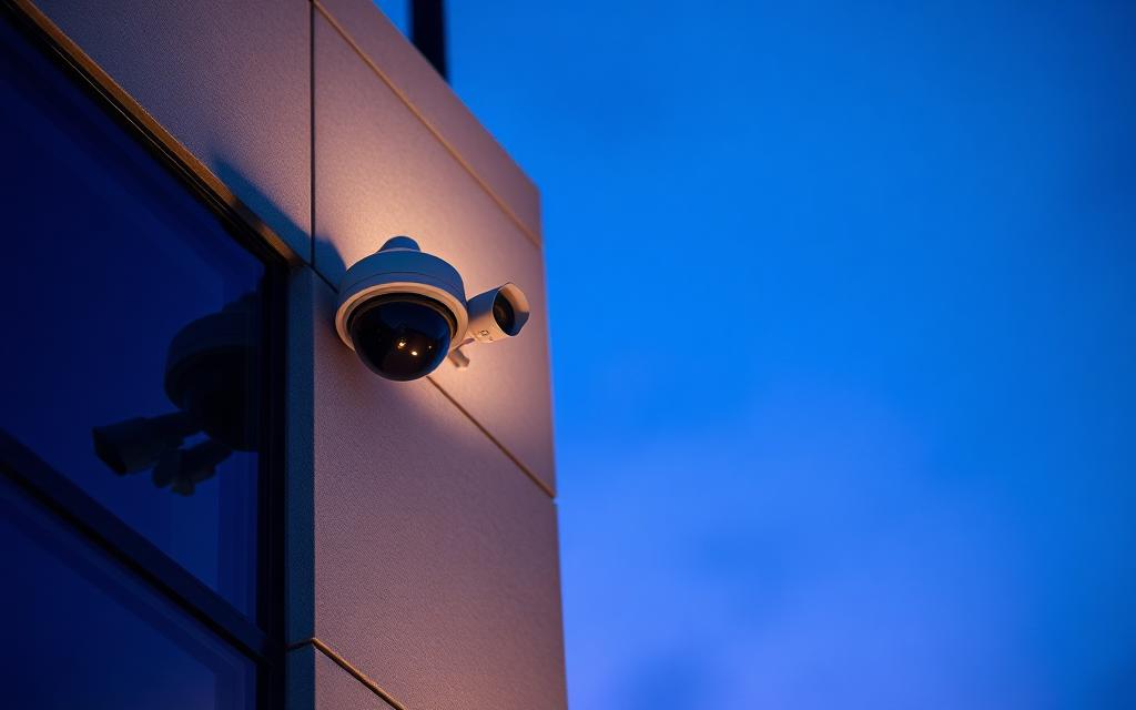 Professionally installed CCTV cameras on a commercial building